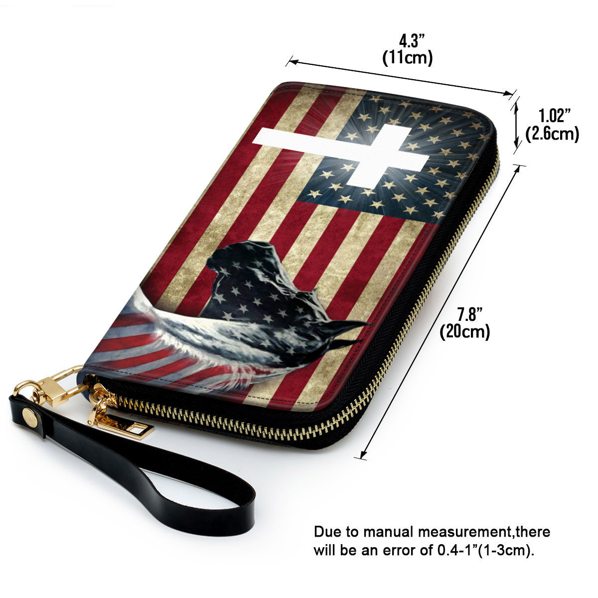 Cross & Horse & American Flag Clutch Purse For Women - Personalized Name - Christian Gifts For Women