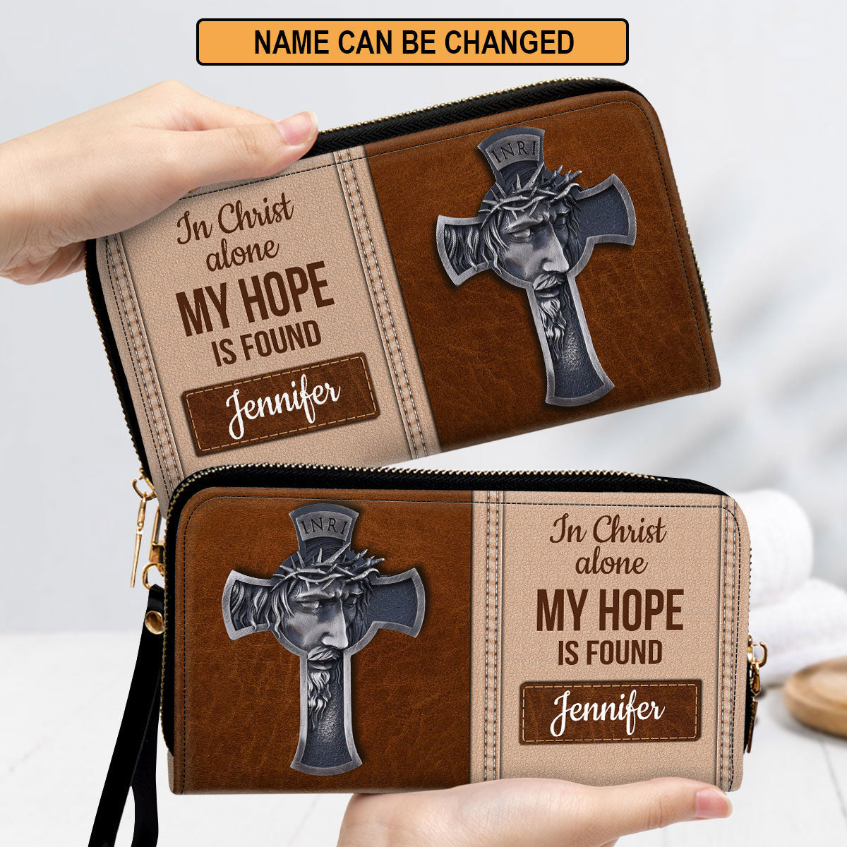 Cross In Christ Alone, My Hope Is Found Clutch Purse For Women - Personalized Name - Christian Gifts For Women
