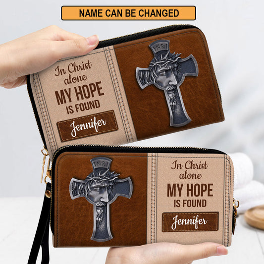 Cross In Christ Alone, My Hope Is Found Clutch Purse For Women - Personalized Name - Christian Gifts For Women