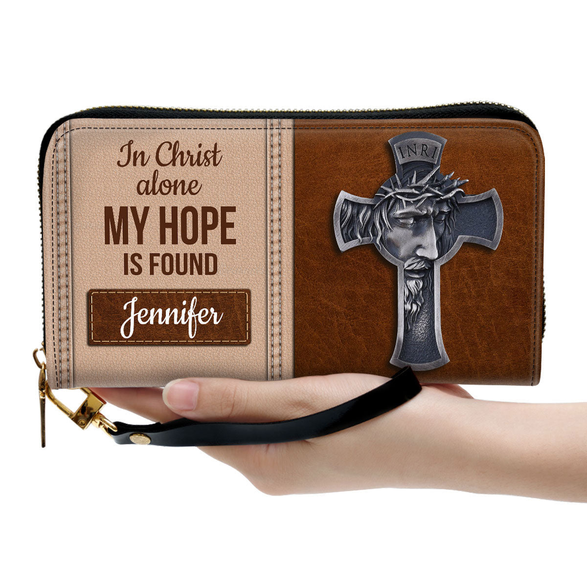 Cross In Christ Alone, My Hope Is Found Clutch Purse For Women - Personalized Name - Christian Gifts For Women
