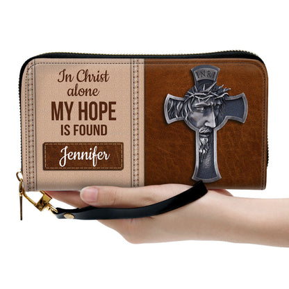 Cross In Christ Alone, My Hope Is Found Clutch Purse For Women - Personalized Name - Christian Gifts For Women