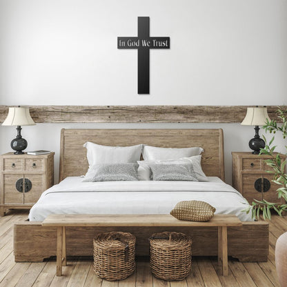 Cross In God We Trust Metal Sign - Christian Metal Wall Art - Religious Metal Wall Decor