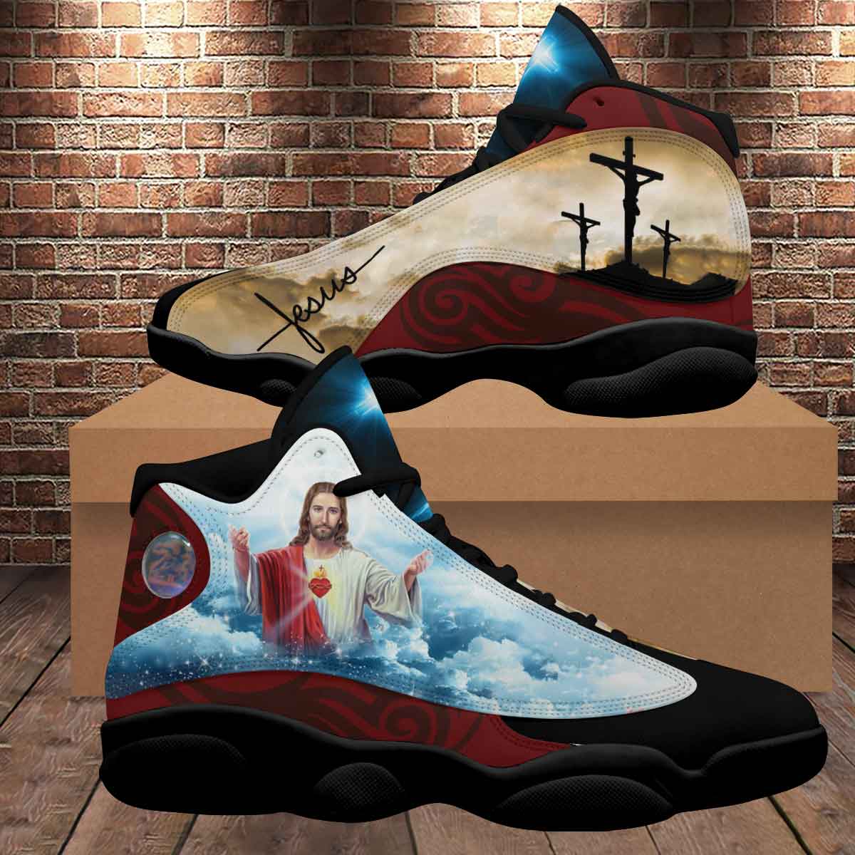 Cross Jesus Portrait Art With Heart Basketball Shoes For Men Women - Christian Shoes - Jesus Shoes - Unisex Basketball Shoes