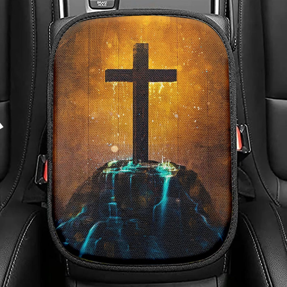 Cross Jesus's Hand Be Still And Know That I Am God Seat Box Cover, Bible Verse Car Center Console Cover, Christian Inspirational Car Armrest Cover