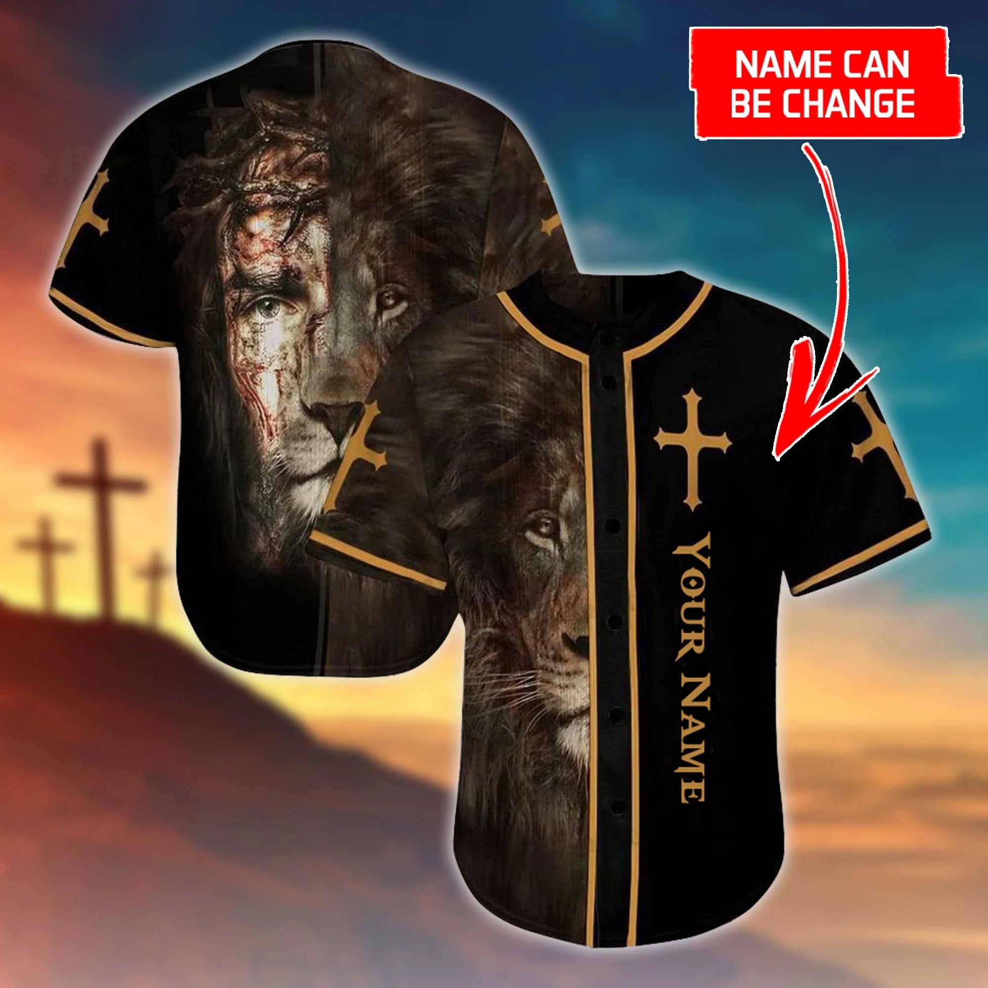 Cross, Lion Baseball Jersey - Custom Printed 3D Baseball Jersey Shirt For Men and Women - Personalized Jesus Baseball Jersey