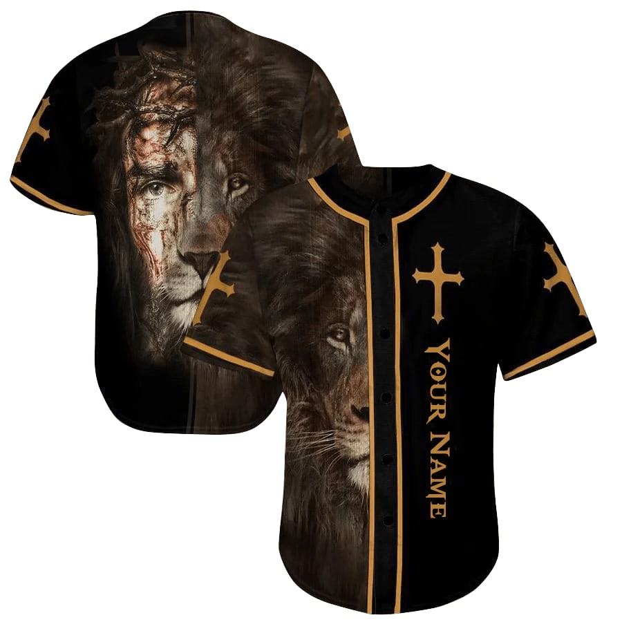 Cross, Lion Baseball Jersey - Custom Printed 3D Baseball Jersey Shirt For Men and Women - Personalized Jesus Baseball Jersey