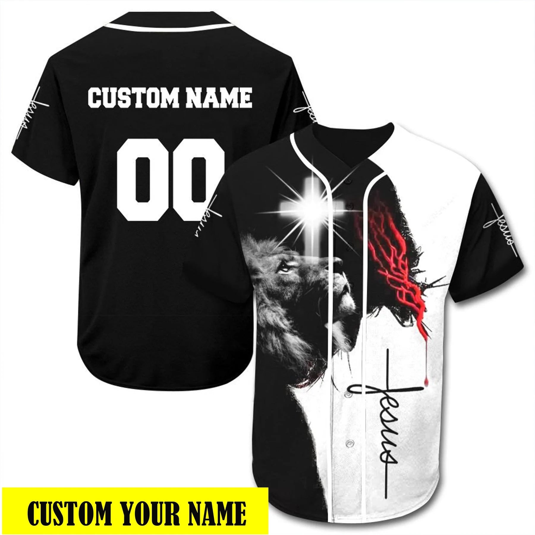 Cross, Lion Baseball Jersey - Custom Printed 3D Baseball Jersey Shirt For Men and Women