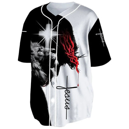 Cross, Lion Baseball Jersey - Custom Printed 3D Baseball Jersey Shirt For Men and Women