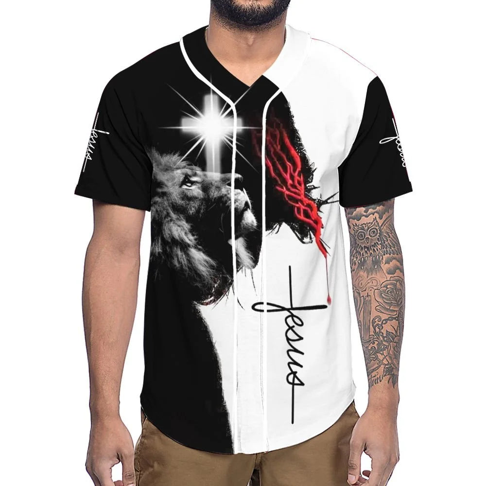 Cross, Lion Baseball Jersey - Custom Printed 3D Baseball Jersey Shirt For Men and Women