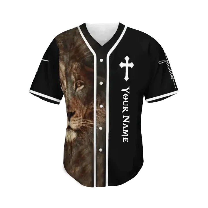 Cross, Lion Baseball Jersey - Jesus Custom Printed Baseball Jersey Shirt For Men and Women