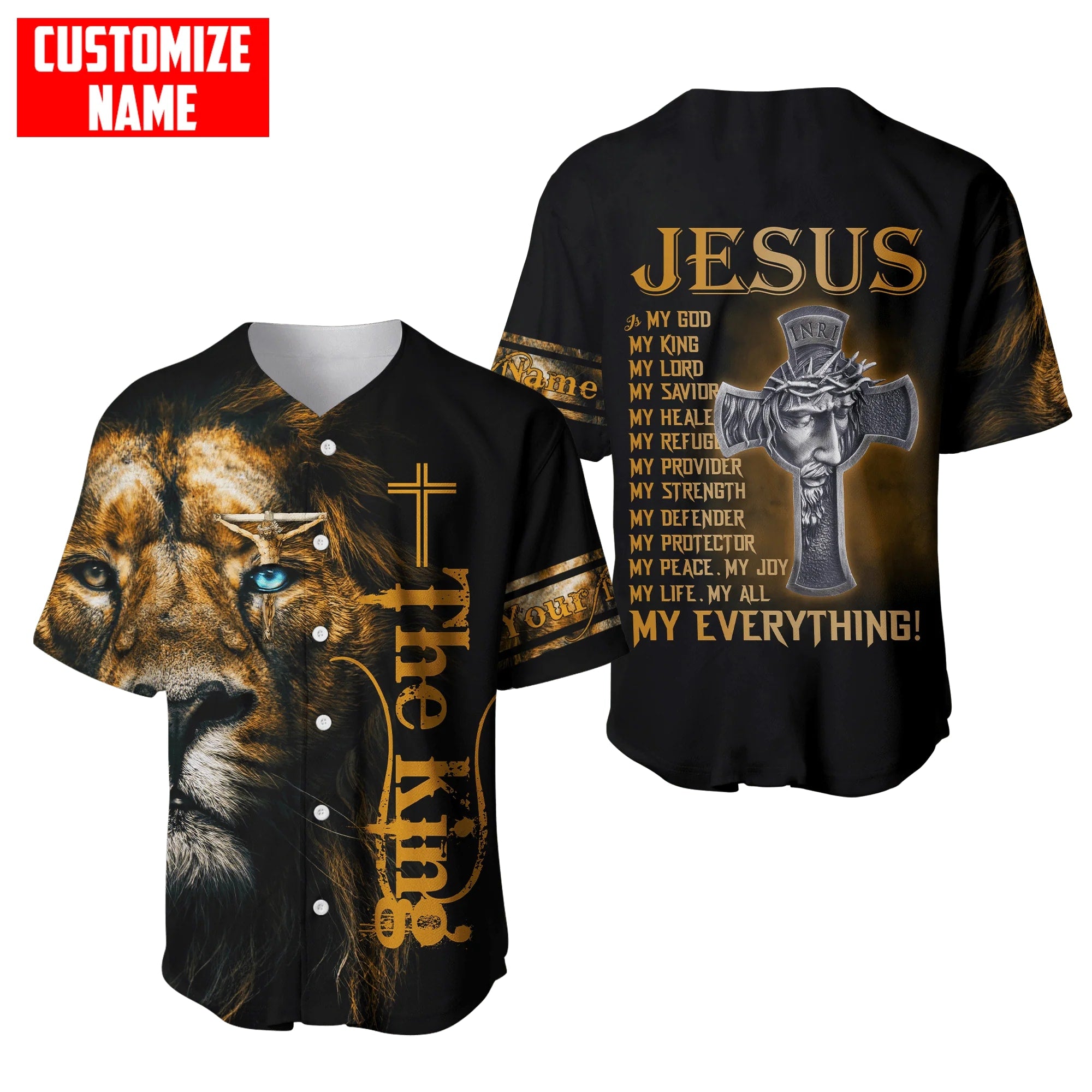 Cross, Lion Baseball Jersey - My God My King Custom Baseball Jersey Shirt For Men Women