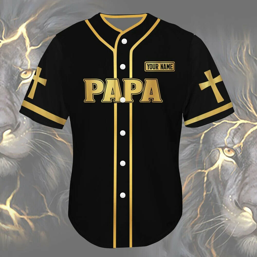 Cross, Lion Baseball Jersey - Papa The Man The Legend Custom Baseball Jersey For Men Women