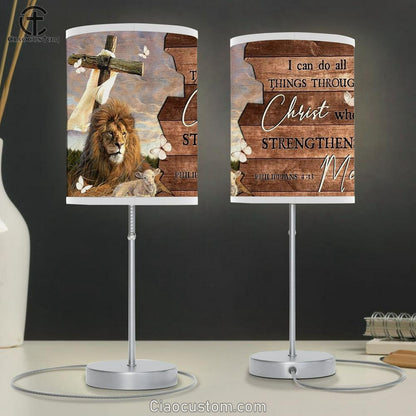 Cross, Lion Drawing, Lamb Of God, I Can Do All Things Through Christ Table Lamp