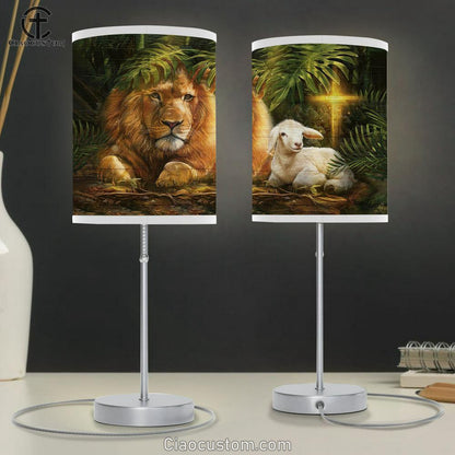 Cross Lion Of Judah Lamb Of God Table Lamp For Bedroom - Bible Verse Table Lamp - Religious Room Decor
