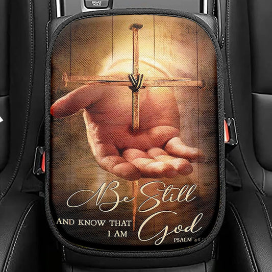 Cross Lion Of Judah Seat Box Cover, Christian Car Center Console Cover, Bible Verse Car Interior Accessories