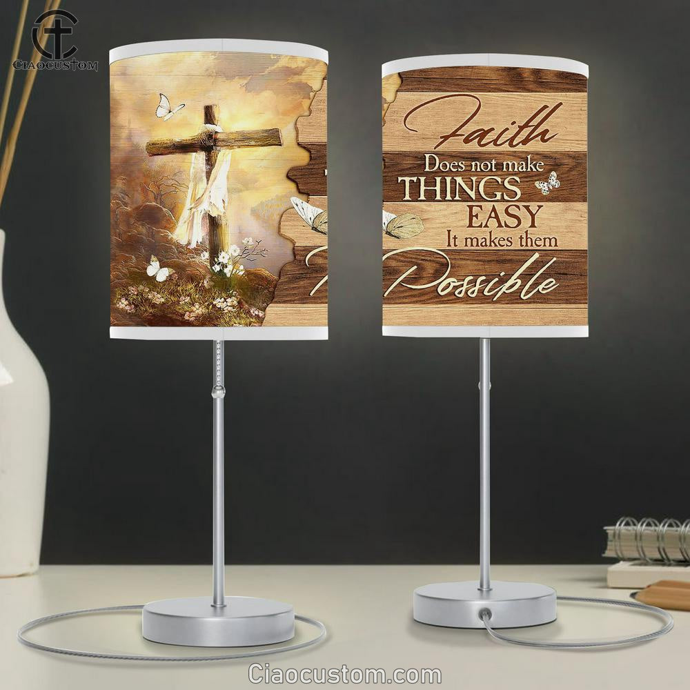 Cross Mountain Faith Does Not Make Things Easy Table Lamp For Bedroom - Bible Verse Table Lamp - Religious Room Decor