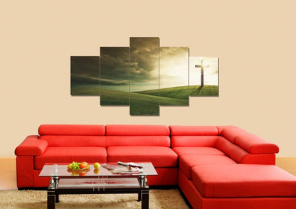 Cross On Rolling Hills Wall Art - Christian Canvas Wall Art