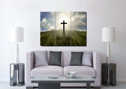 Cross On The Hill Wall Art - Christian Canvas Wall Art