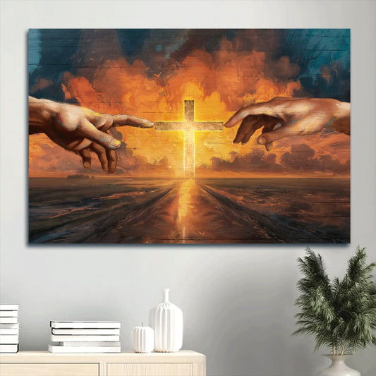 Cross Painting Watercolor Sunset Inspirational Art Canvas Wall Art - Christian Wall Decor