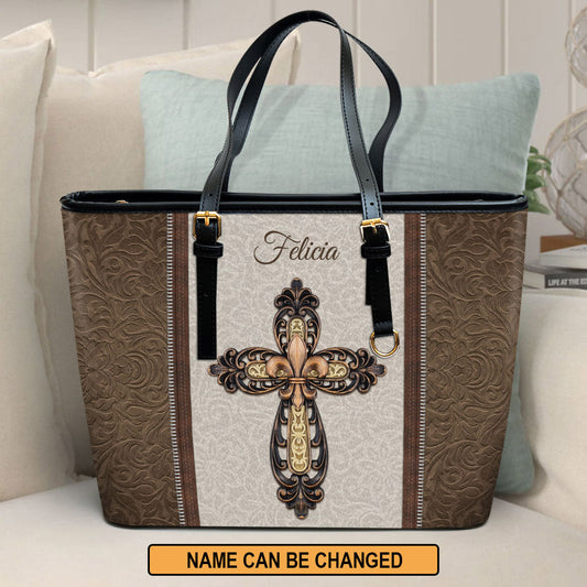 Cross Personalized Large Pu Leather Tote Bag For Women - Mom Gifts For Mothers Day