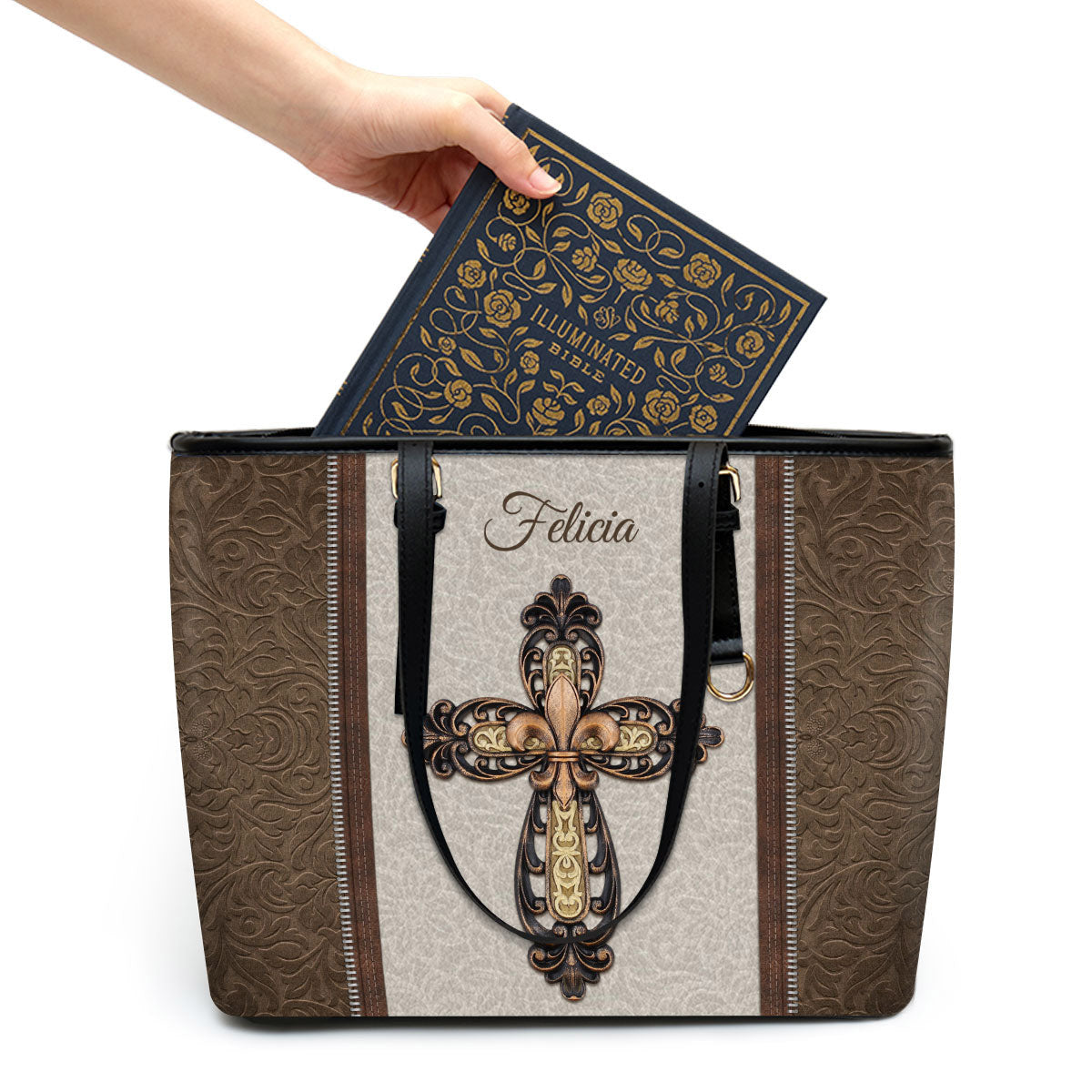 Cross Personalized Large Pu Leather Tote Bag For Women - Mom Gifts For Mothers Day