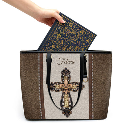 Cross Personalized Large Pu Leather Tote Bag For Women - Mom Gifts For Mothers Day