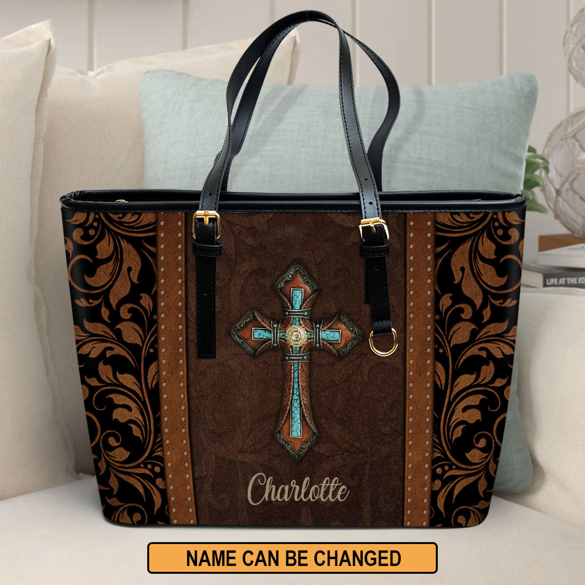 Cross Personalized Pu Leather Tote Bag For Women - Mom Gifts For Mothers Day