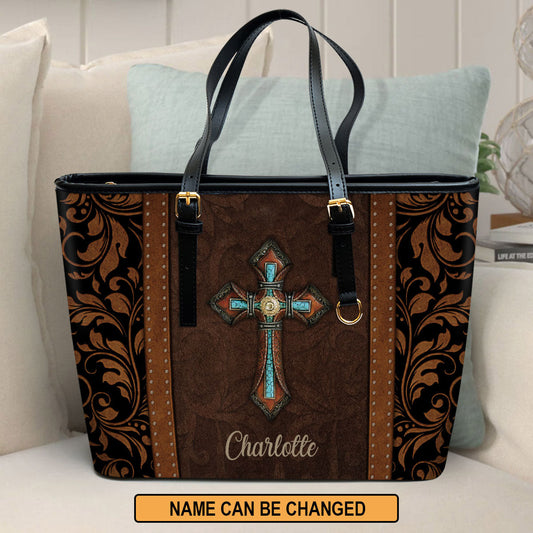 Cross Personalized Pu Leather Tote Bag For Women - Mom Gifts For Mothers Day