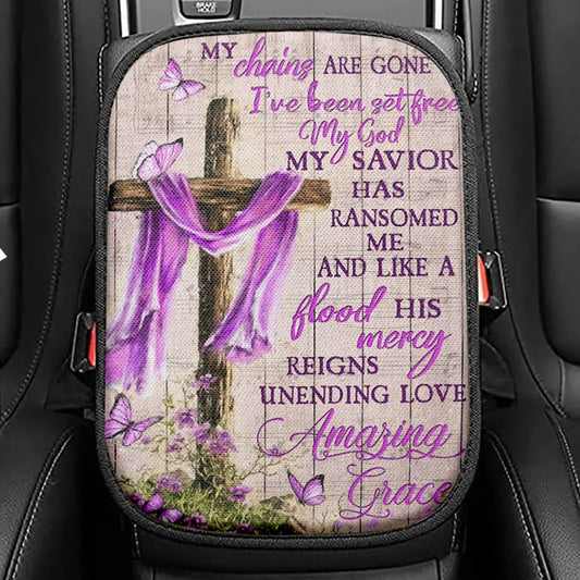 Cross Seat Box Cover, American Flag Car Center Console Cover, Sunflower Car Interior Accessories