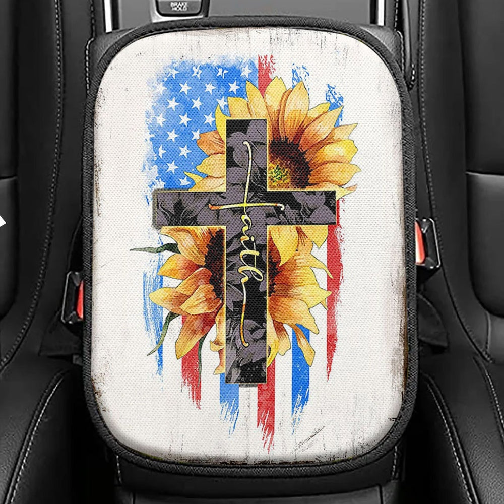 Cross Seat Box Cover, Christian Car Center Console Cover, Religious Car Interior Accessories