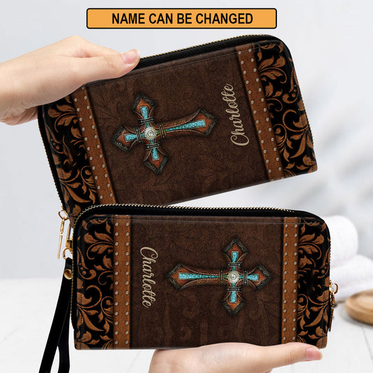 Cross Symbol Clutch Purse For Women - Personalized Name - Christian Gifts For Women