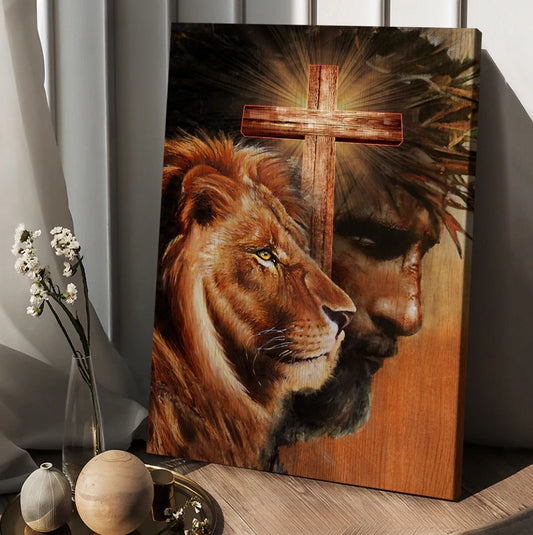 Cross The Face Of Jesus Lion King Canvas Posters - Christian Wall Posters - Religious Wall Decor