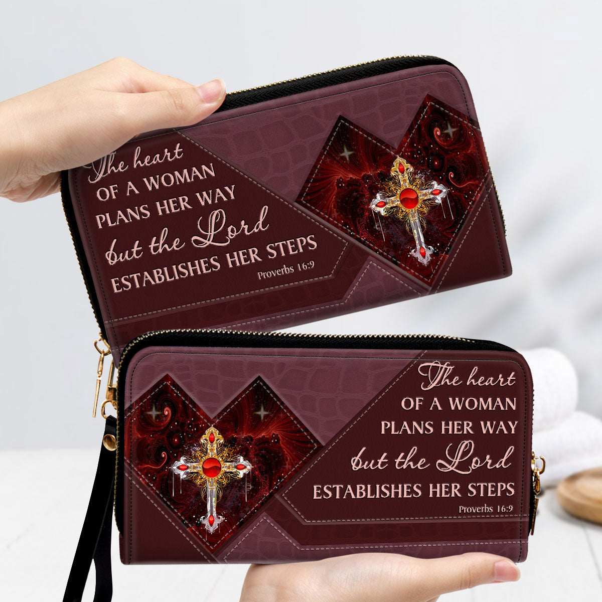 Cross The Lord Establishes Her Steps Proverb 16 9 Clutch Purse For Women - Personalized Name - Christian Gifts For Women
