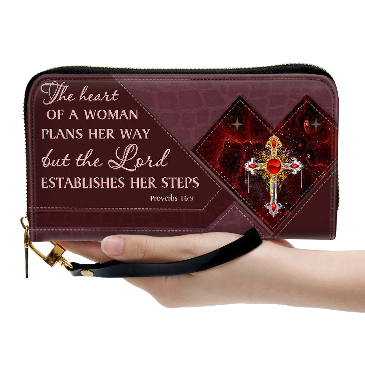 Cross The Lord Establishes Her Steps Proverb 16 9 Clutch Purse For Women - Personalized Name - Christian Gifts For Women