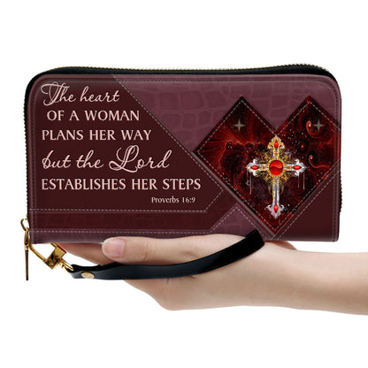 Cross The Lord Establishes Her Steps Proverb 16 9 Clutch Purse For Women - Personalized Name - Christian Gifts For Women