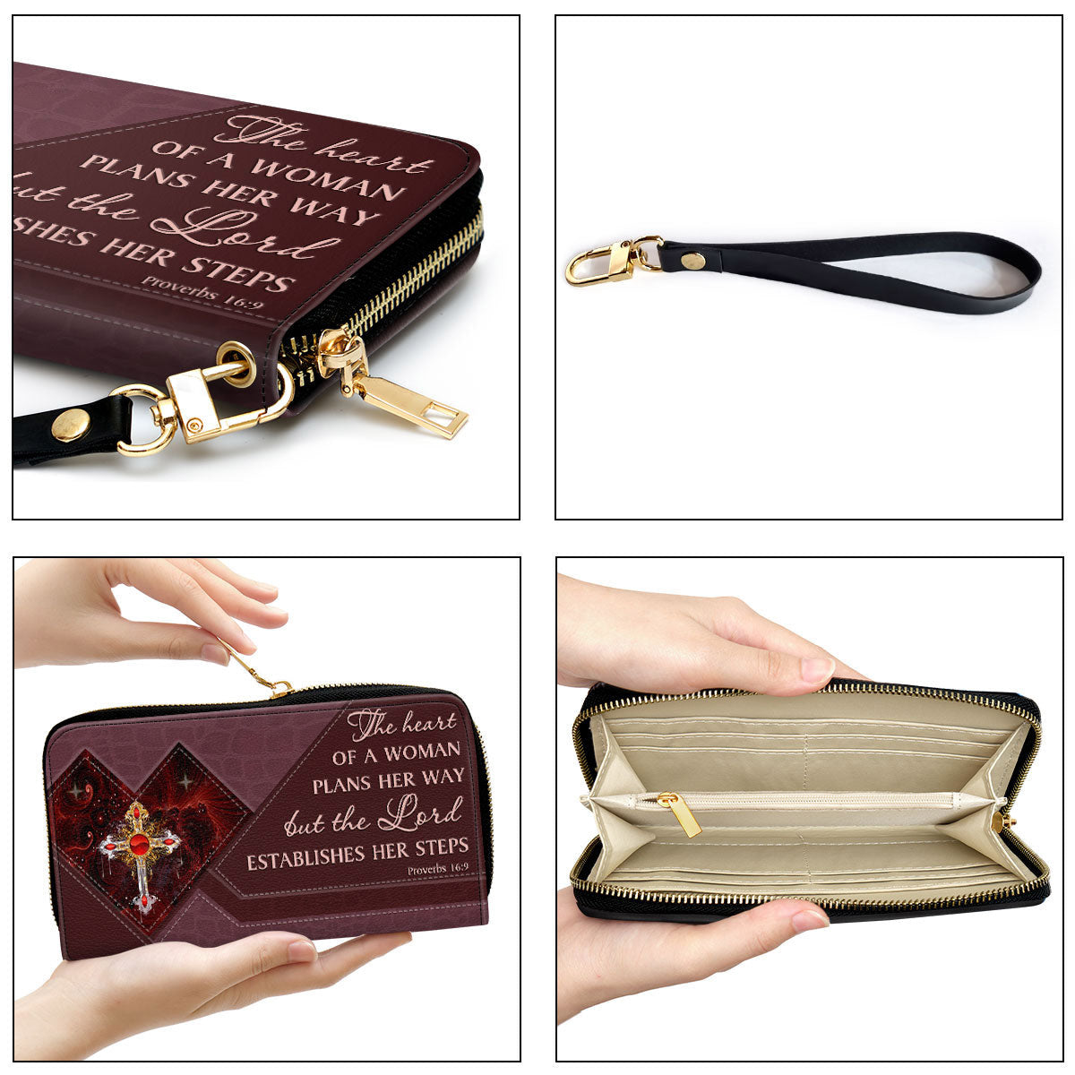 Cross The Lord Establishes Her Steps Proverb 16 9 Clutch Purse For Women - Personalized Name - Christian Gifts For Women
