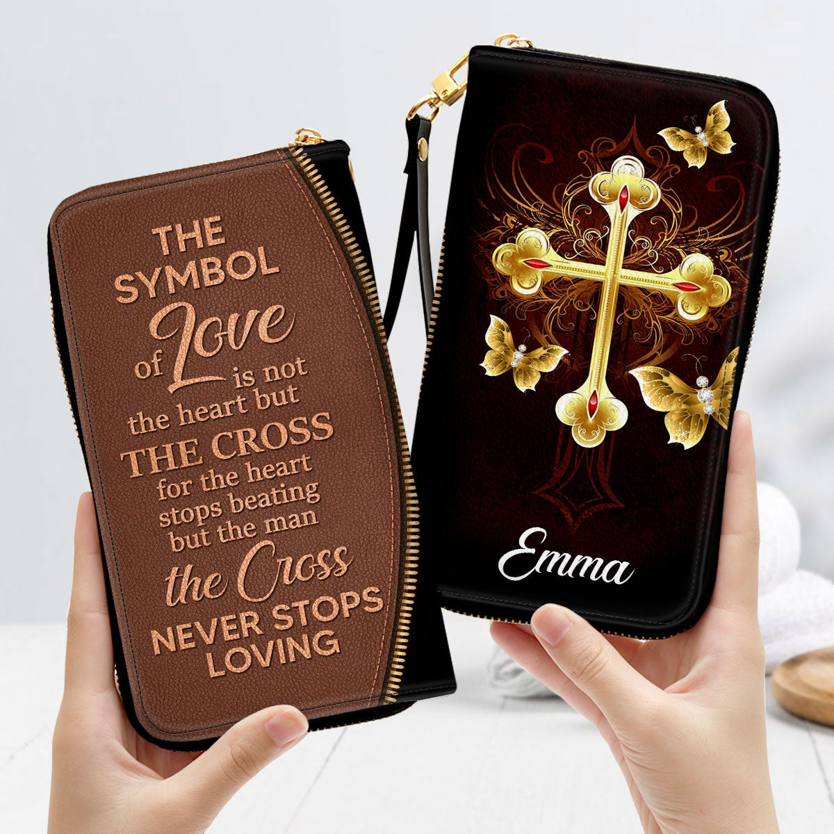 Cross The Symbol Of Love Spiritual Gifts For Women Clutch Purse For Women - Personalized Name - Christian Gifts For Women