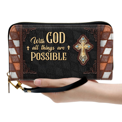 Cross With God All Things Are Possible Clutch Purse For Women - Personalized Name - Christian Gifts For Women