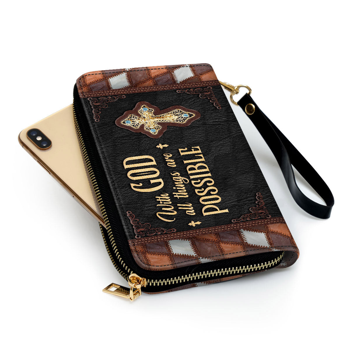 Cross With God All Things Are Possible Clutch Purse For Women - Personalized Name - Christian Gifts For Women