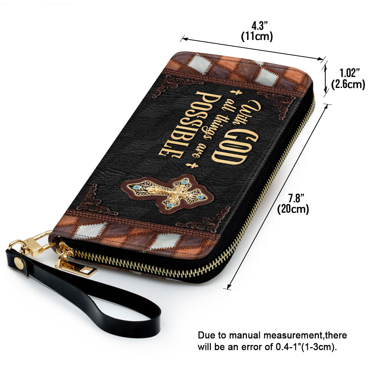 Cross With God All Things Are Possible Clutch Purse For Women - Personalized Name - Christian Gifts For Women
