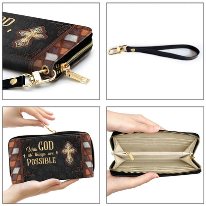 Cross With God All Things Are Possible Clutch Purse For Women - Personalized Name - Christian Gifts For Women