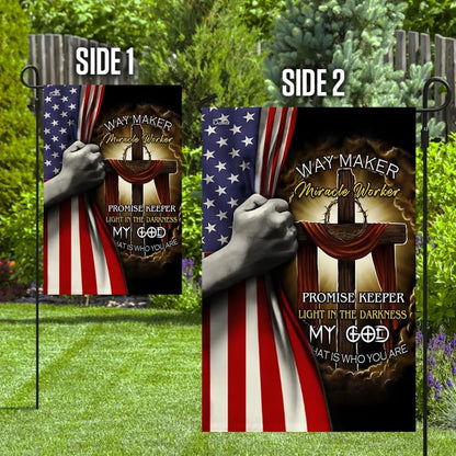 Cross With Jesus Way Maker And Miracle Worker House Flags - Christian Garden Flags - Outdoor Christian Flag