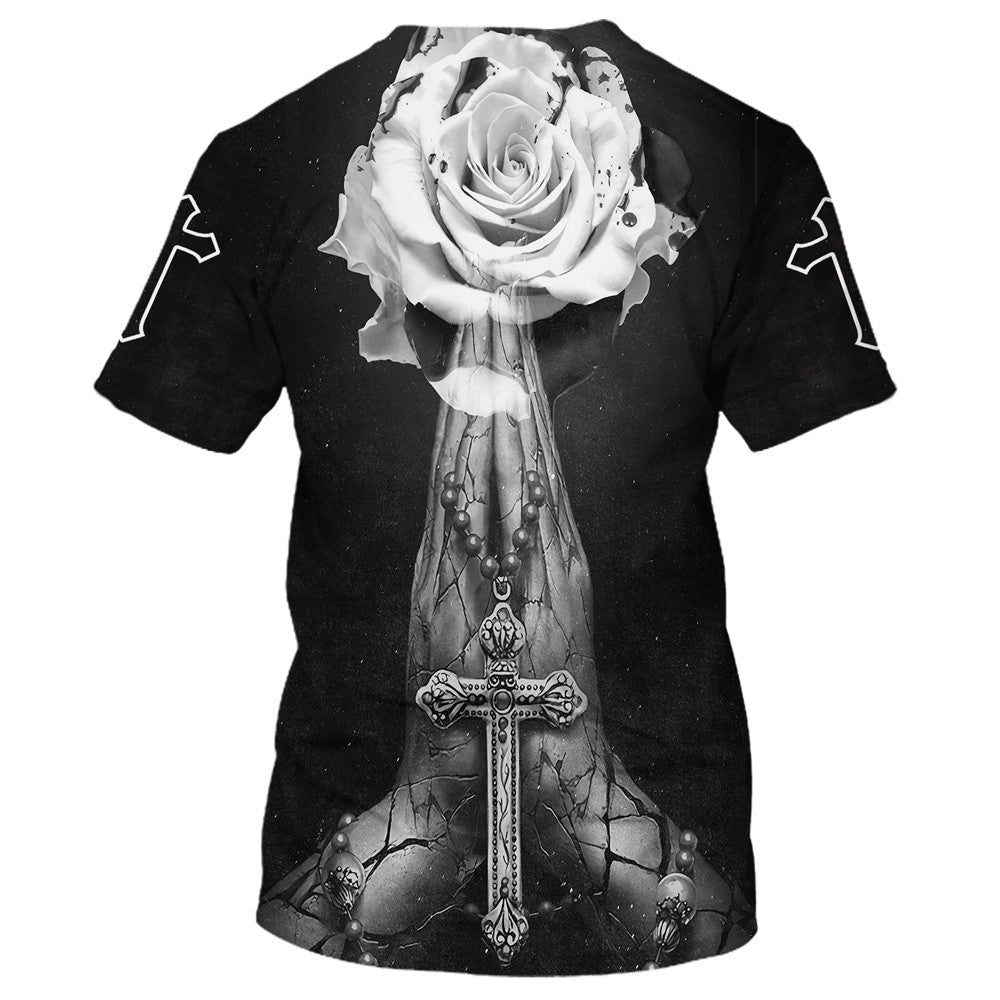 Cross With Rose 3d All Over Print Shirt - Christian 3d Shirts For Men Women