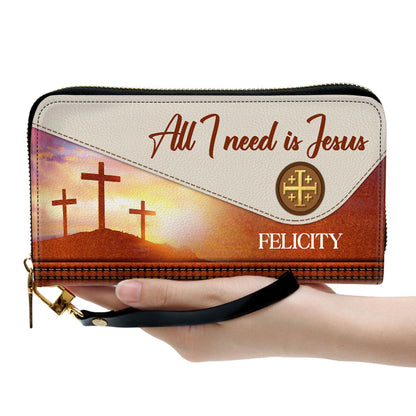 Cross With Wristlet Strap Handle Spiritual Gifts For Christ Women All I Need Is Jesus Clutch Purse For Women - Personalized Name - Christian Gifts For Women