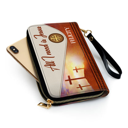 Cross With Wristlet Strap Handle Spiritual Gifts For Christ Women All I Need Is Jesus Clutch Purse For Women - Personalized Name - Christian Gifts For Women