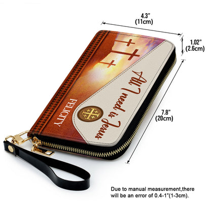 Cross With Wristlet Strap Handle Spiritual Gifts For Christ Women All I Need Is Jesus Clutch Purse For Women - Personalized Name - Christian Gifts For Women