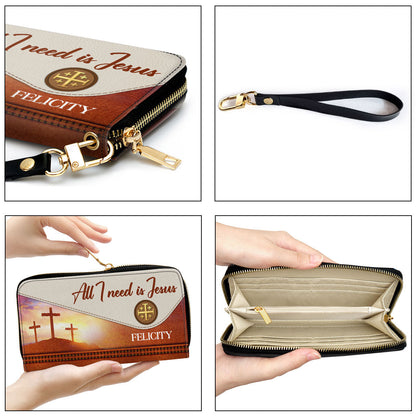 Cross With Wristlet Strap Handle Spiritual Gifts For Christ Women All I Need Is Jesus Clutch Purse For Women - Personalized Name - Christian Gifts For Women