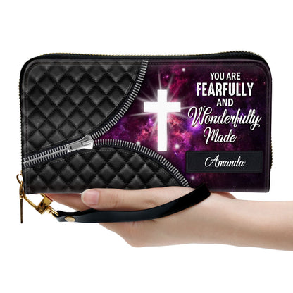 Cross You Are Fearfully And Wonderfully Made Clutch Purse For Women - Personalized Name - Christian Gifts For Women