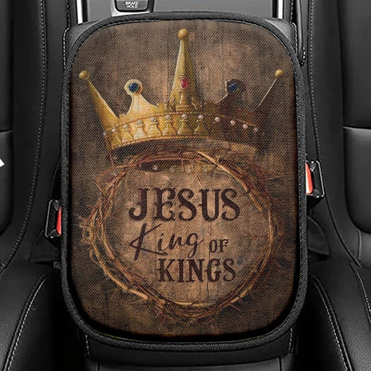 Crown Of Thorn Jesus King Of Kings Car Center Console Cover, Christian Armrest Seat Cover, Bible Seat Box Cover