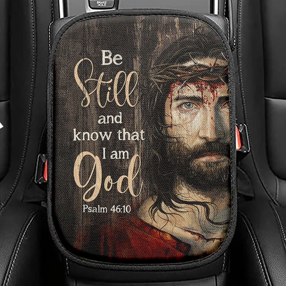 Crown Of Thorn Seat Box Cover, Be Still And Know That I Am God Car Center Console Cover, Christian Car Interior Accessories